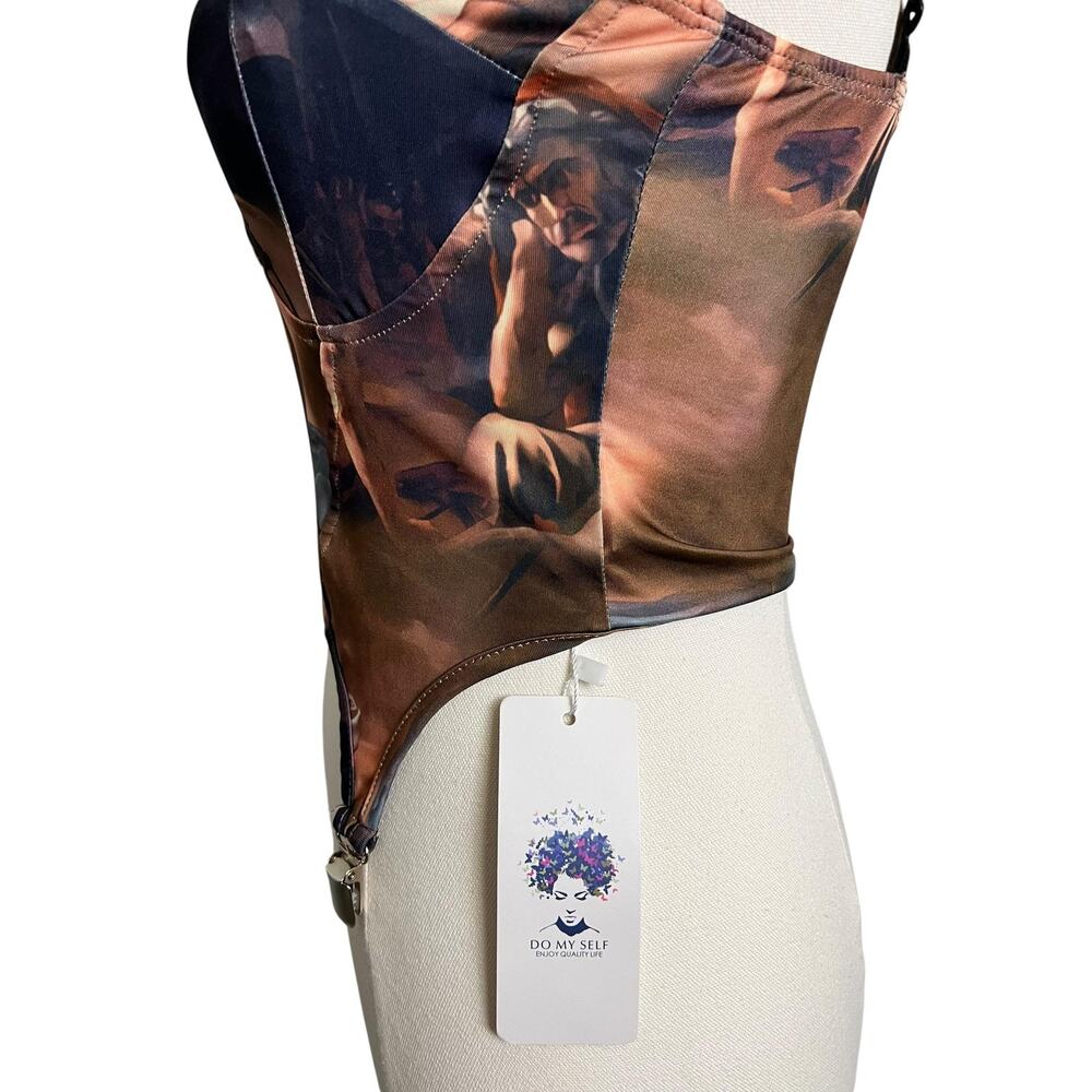 DO MY SELF Corset Top Womens Medium Multicolor Art Graphic Bustier Garter Sexy - Picture 5 of 9